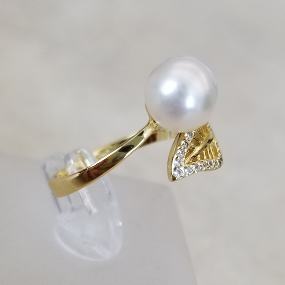 18k Over Sterling 10mm Freshwater Pearl Ring - Picture 4 of 8